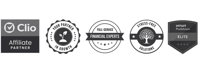 Clio Affiliate Partner · Your Partner in Growth · Full-Service Financial Experts · Stress-Free Solutions · Intuit ProAdvisor Elite